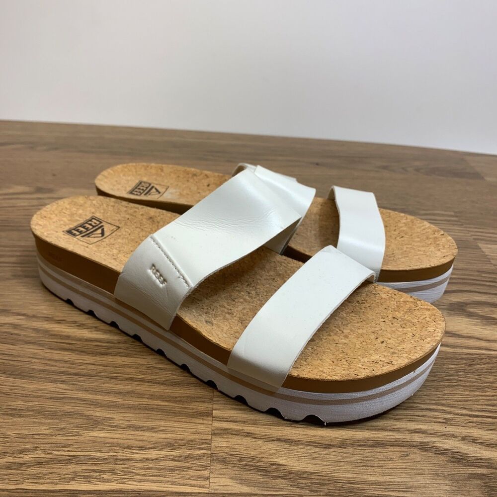 Reef Cushion Vista Hi Platform Sandals Women's Size 10 White Cork Cushioned